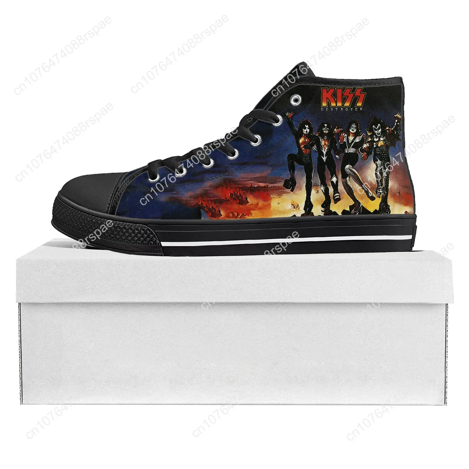 Kiss Heavy Metal Rock Band Fashion High Top High Quality Sneakers Mens Womens Teenager Canvas Sneaker Couple Shoe Custom Shoe