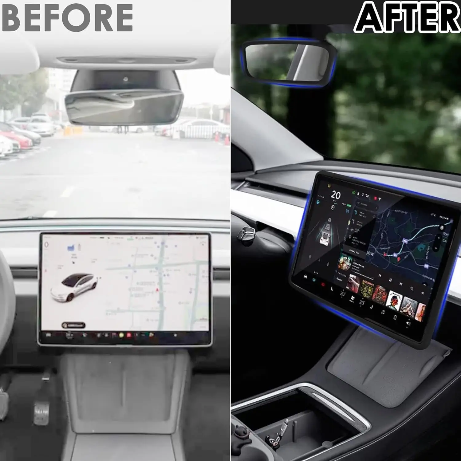 2 Stück Silikon-Schutzrahmen für Bildschirm und Rückspiegel für Tesla Model Y Model 3 Bildschirmkanten-Rahmen Rückspiegelabdeckung – Detail 2
