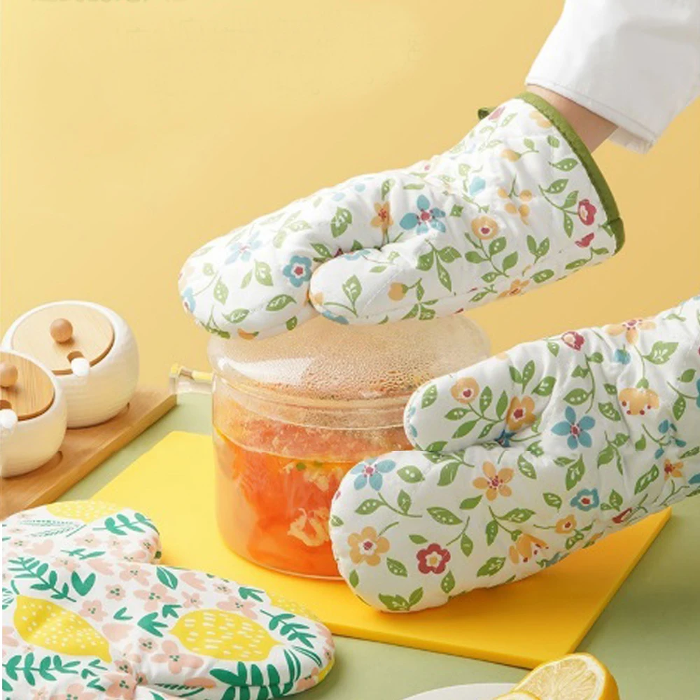 

Oven Glove Insulated Baking Heat Resistant Thicken Gloves Oven Mitts Terylene Non-slip Anti-scald Glove Kitchen Accessories