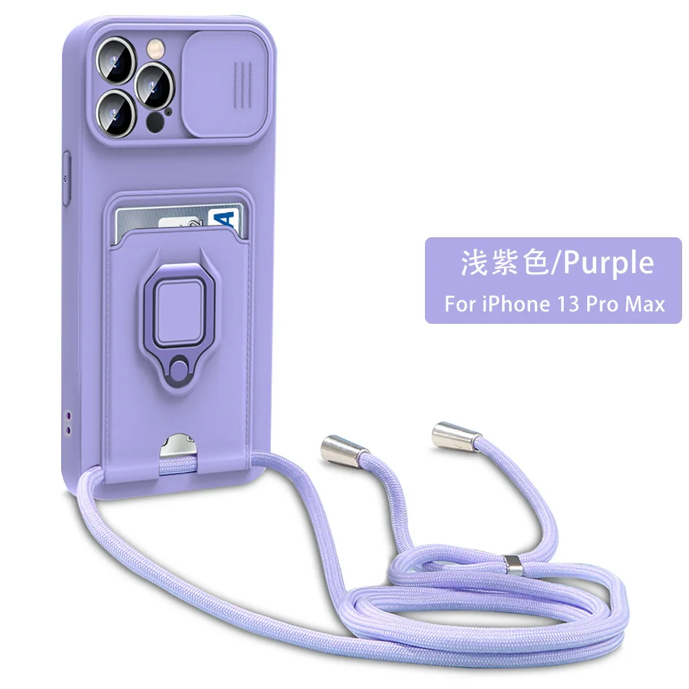 

Multifunctional Push Window Case For iPhone 6/7/8/XR 11 13 Pro Max/SE2 Lanyard with Phone Holder