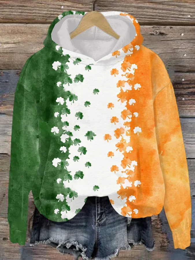 

Women's Woven Sweatshirt St. Patrick's Day 3D Clover Print Hoodie Loose Casual Fashion Long Sleeve Spring and Autumn Top