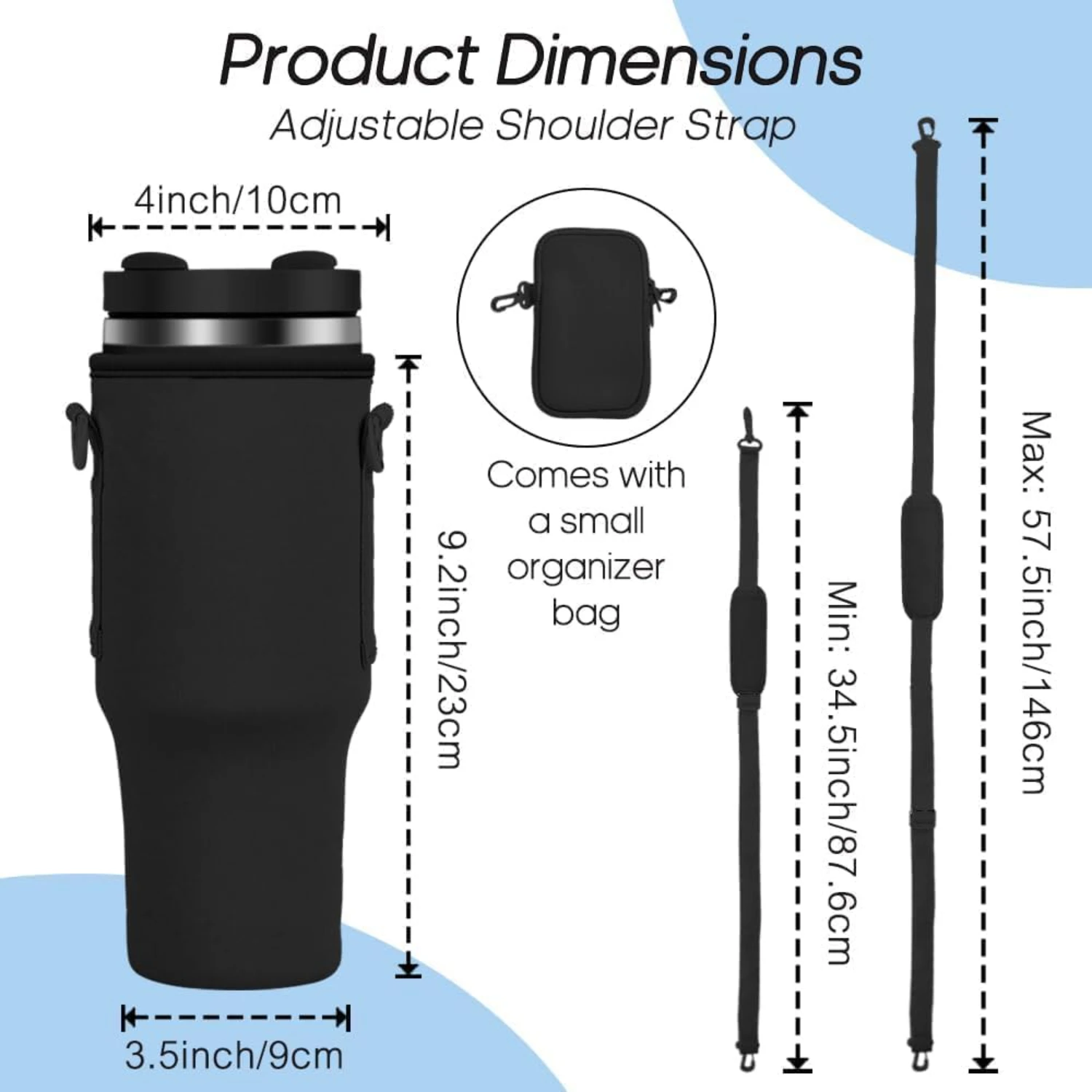 Versatile, Comfortable, and Adjustable Neoprene Water Bottle Carrier Bag with Thick Padded Shoulder Strap-Perfect for Travelin