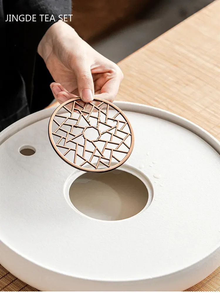 Chinese Ceramic Tea Tray Household Round Water Storage Type Tray High-grade Tea Set Storage Living Room Trays Decorative