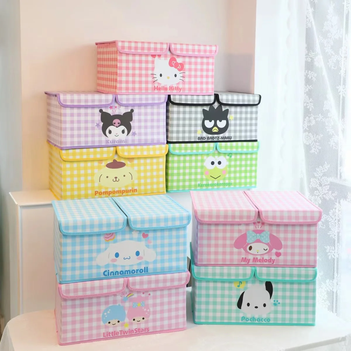 

Hello Kitty Sanrio My Melody Kuromi Anime Storage Box Cute Cartoon Kawaii 2 Grids High-capacity Sundry Sorting Box Dustproof Box