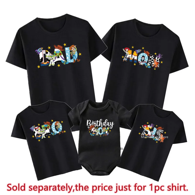 Funny Disney Toy Story Family Matching Shirts Dad Mom Bro Sis Tshirts Birthday Boy Baby Rompers Family Birthday Trip Outfits 3