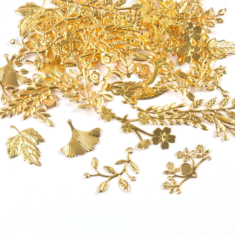 Resin Jewelry Accessories Mixed Gold Leaf Filigree Wraps Metal Crafts Connectors For Making Jewelry Accessories DIY Scrapbook Handicraft Home Decor