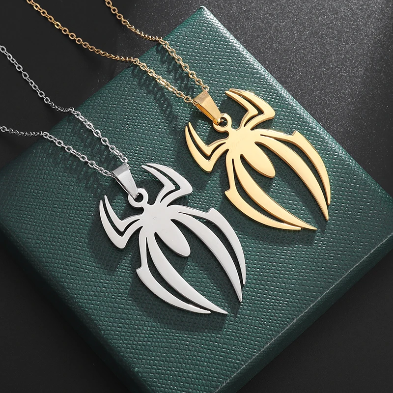 Stainless Steel Simple Spider Shape Necklace Pendant for Men Women Insect Lovers Gift Jewelry Punk Hip Hop Party Accessories