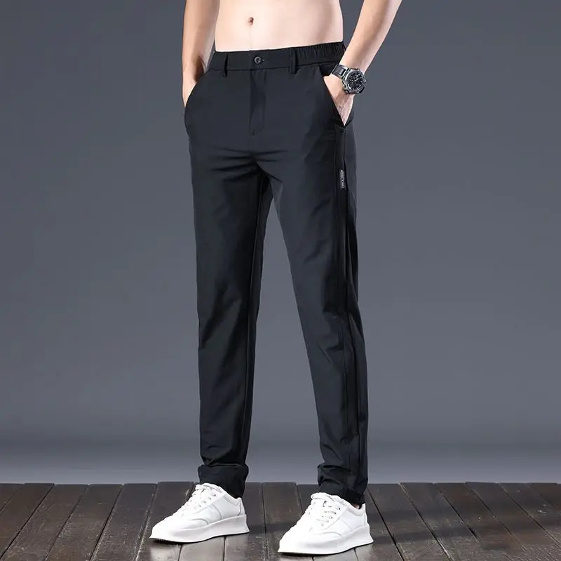 Summer Elegant Fashion Harajuku Slim Fit Trousers Loose All Match Sport Casual Pants Solid Pockets Thin Style Straight Leg Pants