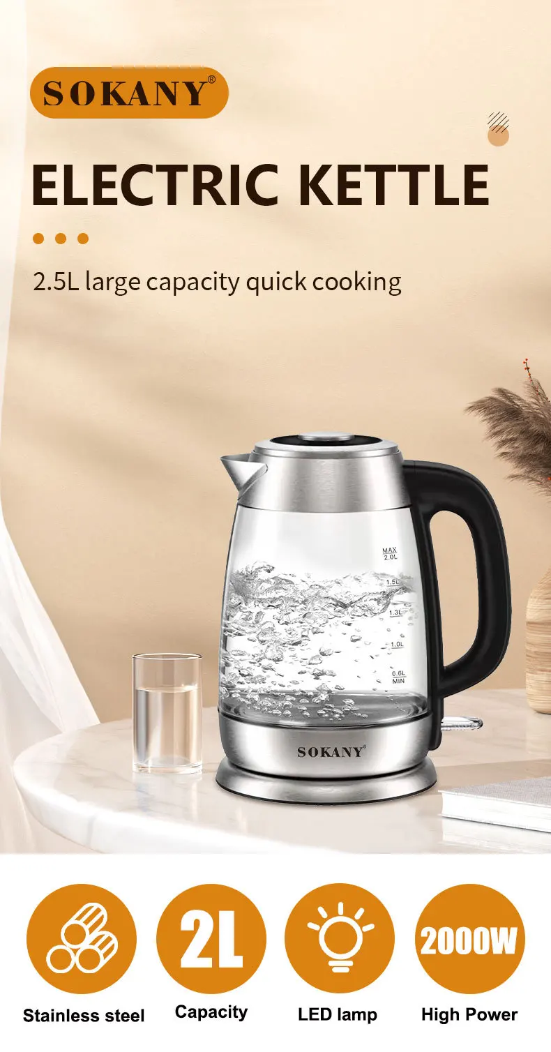 Glass Hot Water Kettle Electric For Tea And Coffee 2-liter Fast Boiling  Electric Kettle Cordless Water Boiler - Electric Kettles - AliExpress
