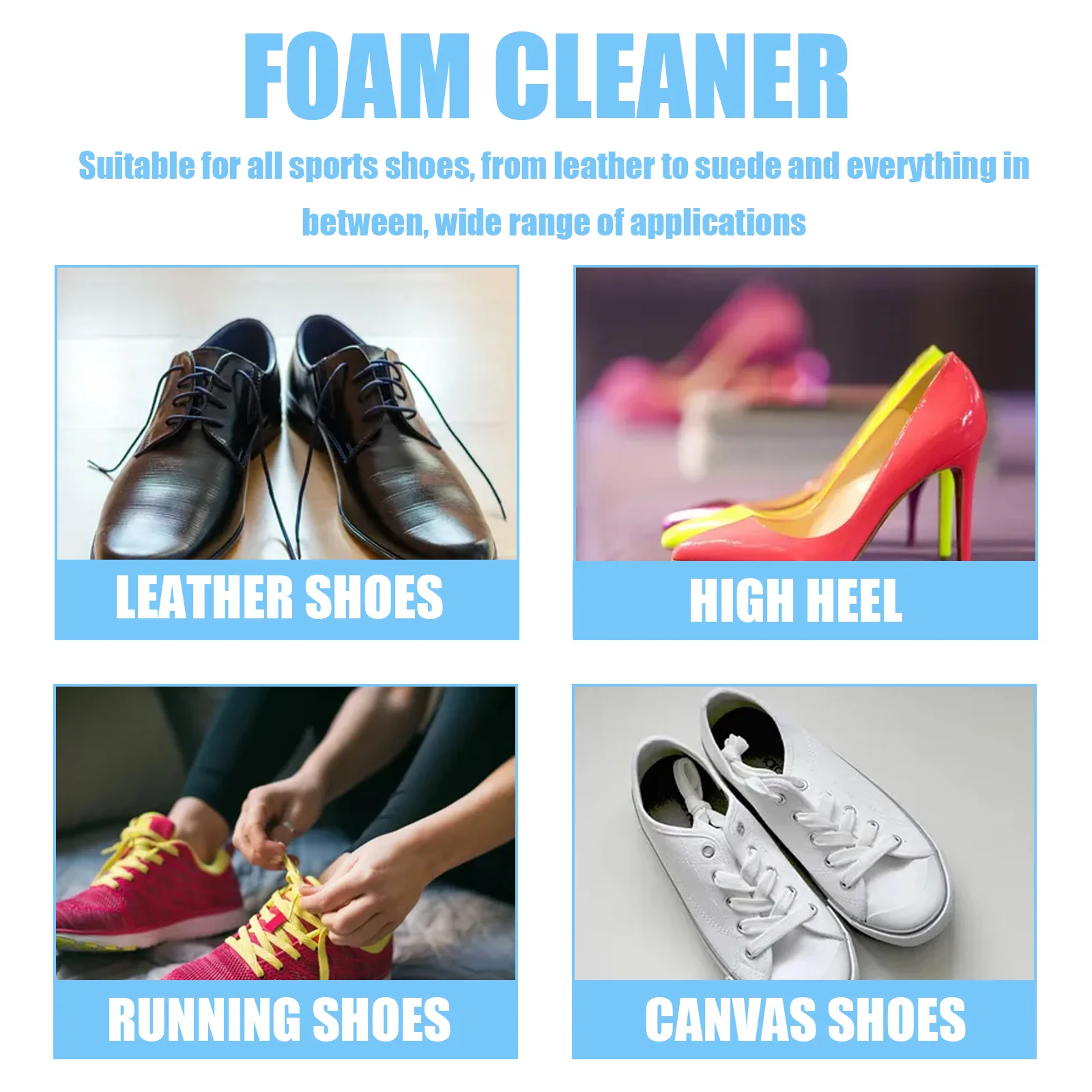 Foam Sneaker Cleaner Waterless Yellow Stain & Oxidization Remover for White Shoes No Scrub Quick-Dry Portable Spray