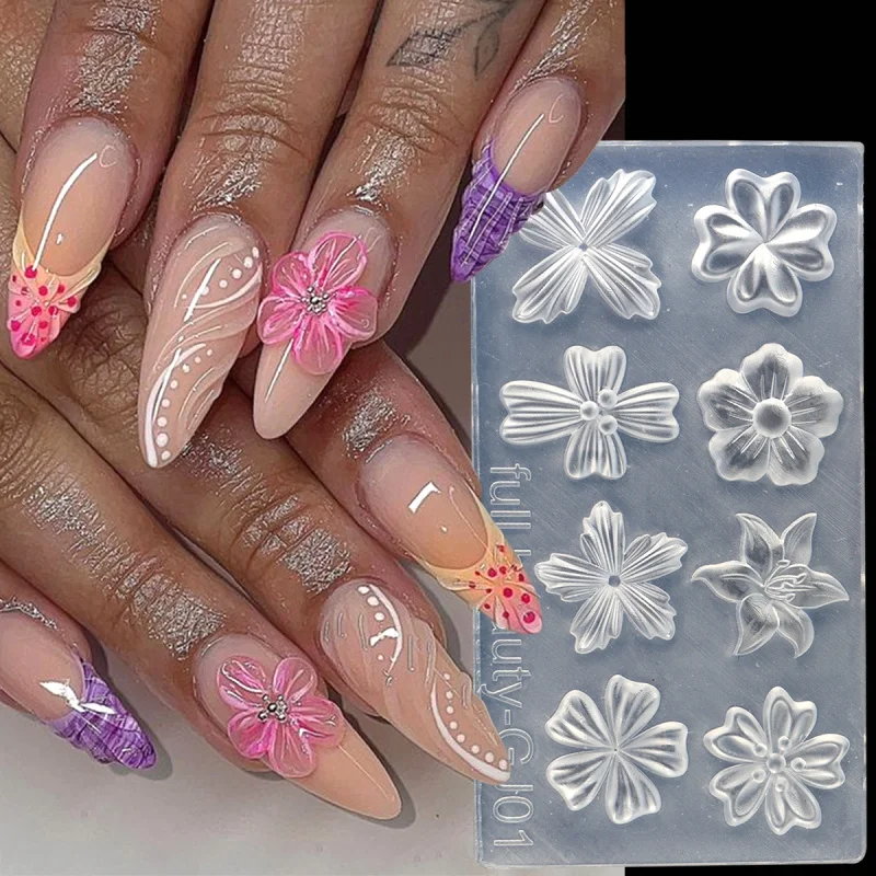 Frühling Blütenblätter Silikon Nagel Form Lilie Kirschblüte Floral DIY Design Maniküre Vorlage Carving Nail art Schablone Werkzeuge – Detail 4