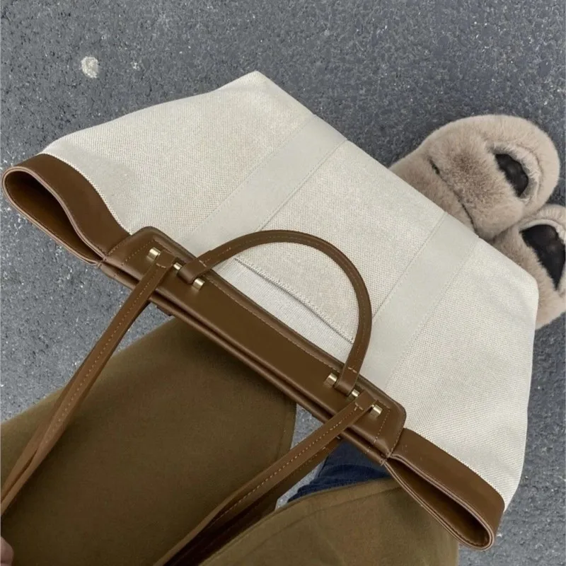 JIAERDI White Canvas Tote Bag Women Patchwork Large Capacity Sle Shoulder Bag Ladies High End Casual Commuter Crossbody Bag 2025