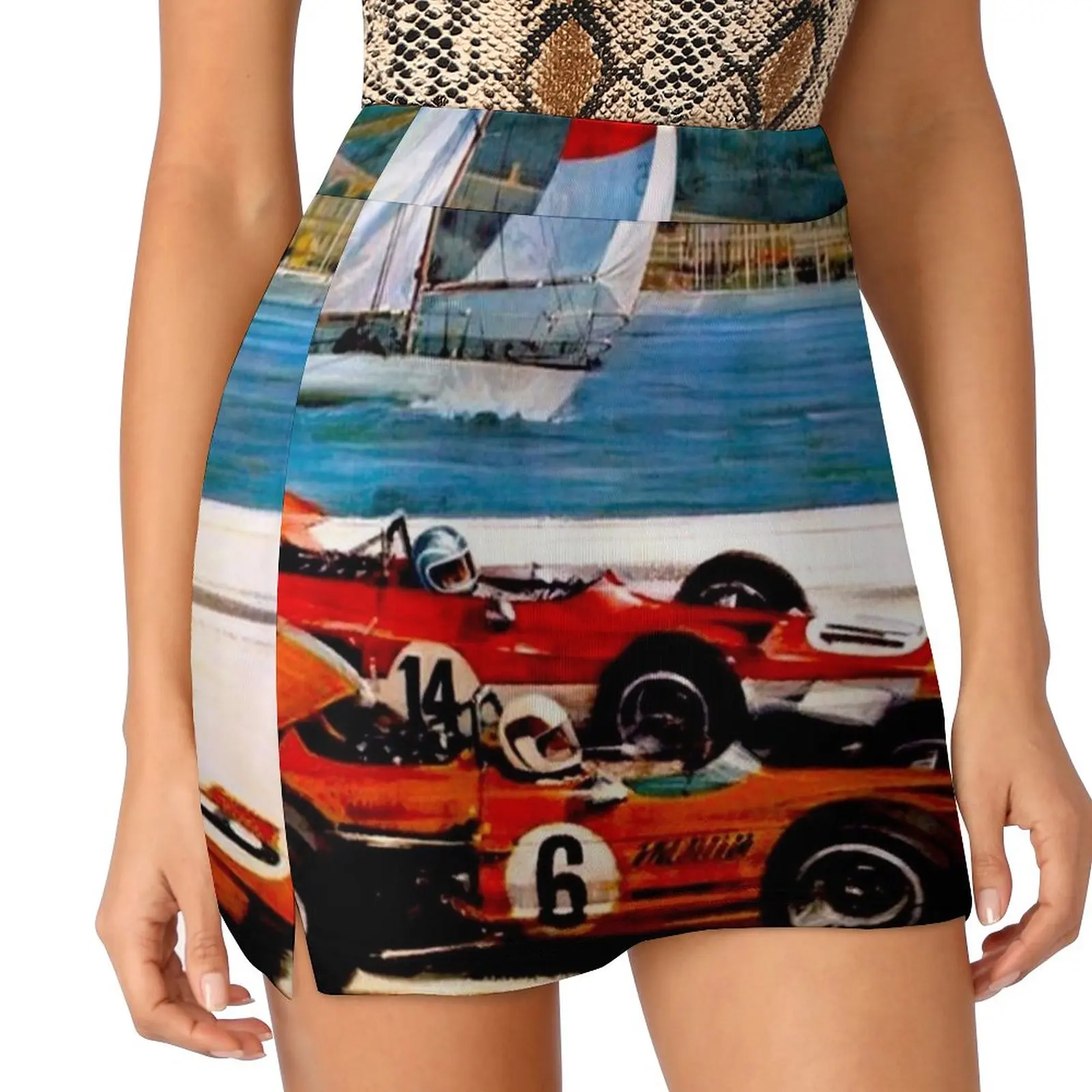 MONACO : Vintage 1970 Auto Racing Advertising Print Light Proof Trouser Skirt Woman short skirt no box classic 1 24 scale jada vintage dodge charger daytona 1969 chevy muscle racing metal diecasts