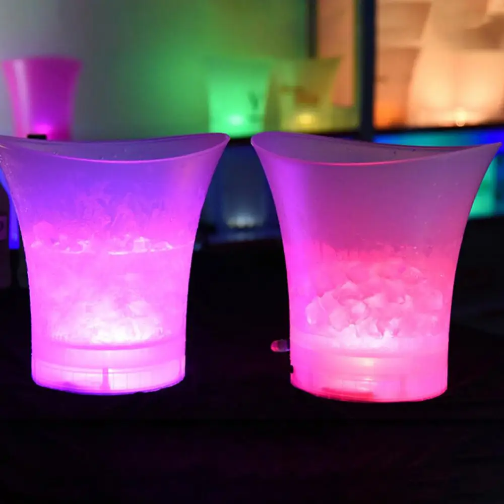 1Pc 5L Ice Bucket with LED Colorful KTV Bars Wine Champagne Beer Cooler Barware Waterproof PP Whiskey Ice Bucket Bar Accessories ice bucket