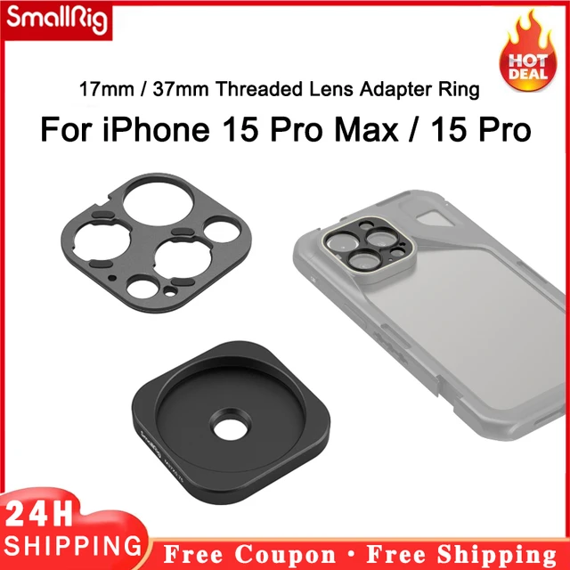 SmallRig 17mm / 37mm Threaded Lens Adapter Ring for iPhone 15 Pro /15 Pro  Max Cage, Lens Back Mount Plate for Install Lens