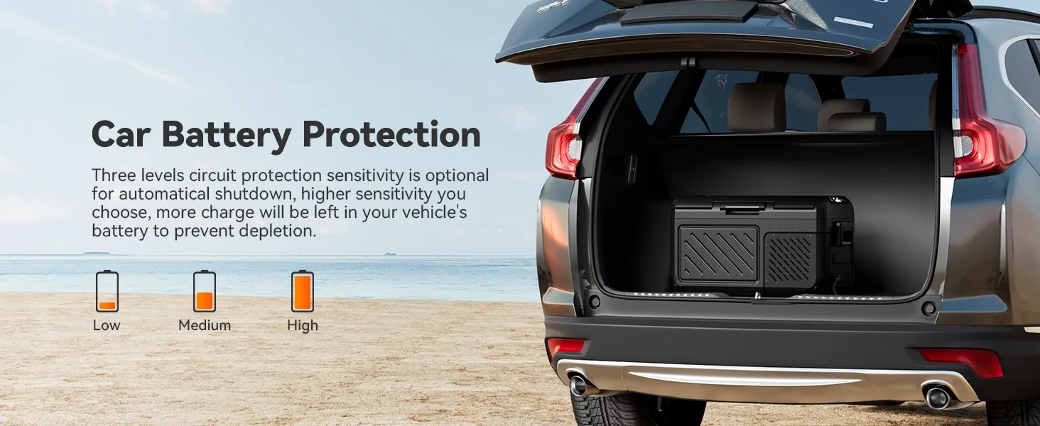 Portable Fridge with Vehicle Battery Protection
