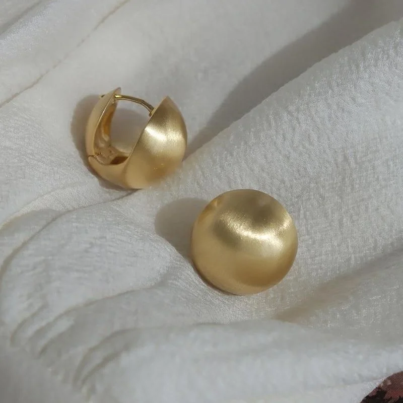 14K Gold Plated Round Brushed Spherical Hoop Earrings for Women Retro Silver Color Frosted Creative Statement Earring Jewelry