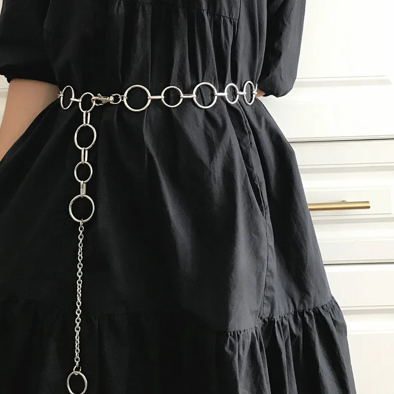 

Fashion Sliver Metal Round Buckle Waist Chain Belts for Women Dress Skirt Ladies Accessoeies Luxury Hollow Waistband Chain Strap