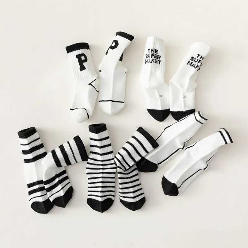 5Pairs Spring Summer Baby Mesh Thin High Long Socks Korean Style School Letter Floor Casual Short Ankle Stockings for Children