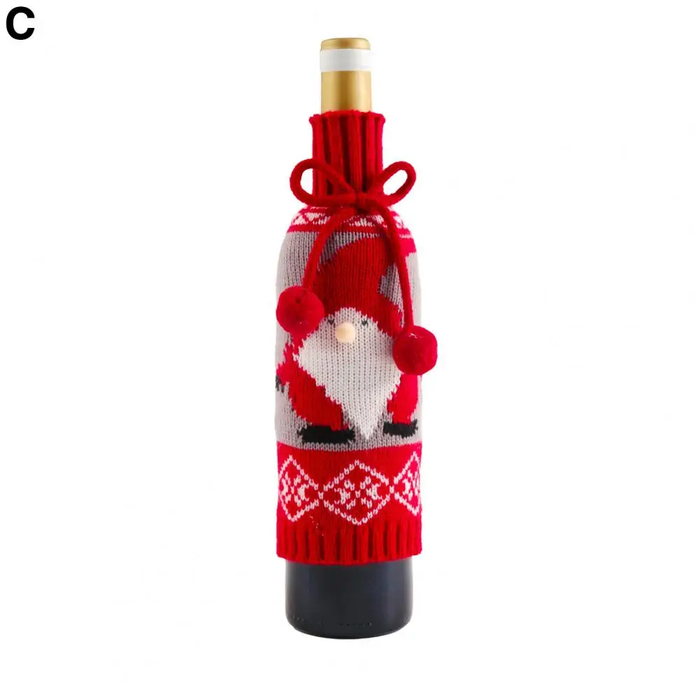 

Wine Bottle Decoration Beer Bag Charming Christmas Wine Bottle Covers Soft Knitted Santa Claus Snowman Prints for Festive Party