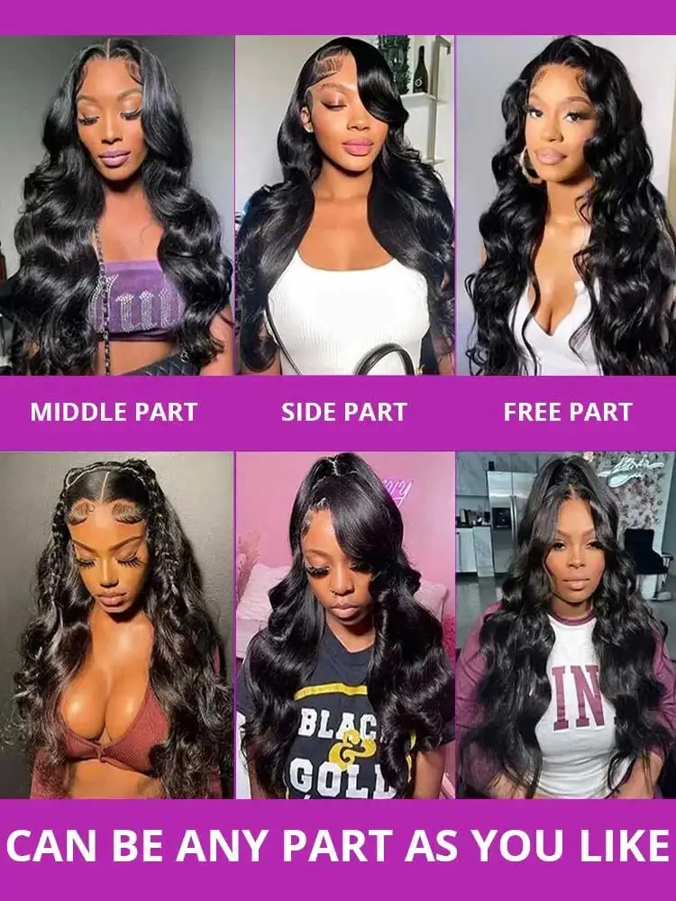 40 Inches 250 Density Body Wave Human Hair Lace Front Wigs 5x5 Closure Glueless Wigs Transparent Swiss Lace 200% Density 13x4