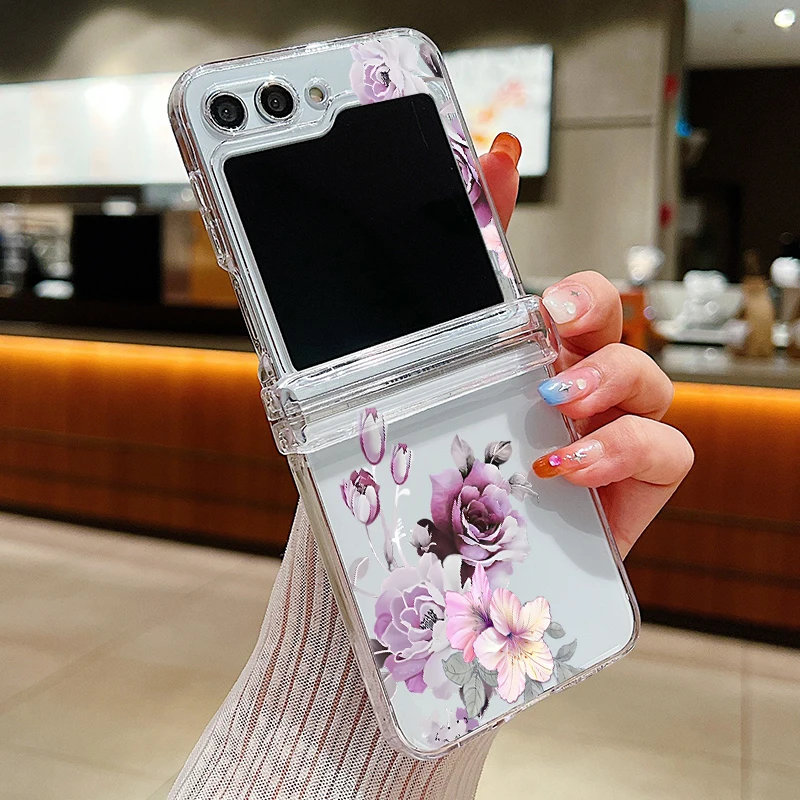 Floral Design Clear Folding Phone Case - Hard PC Back Cover