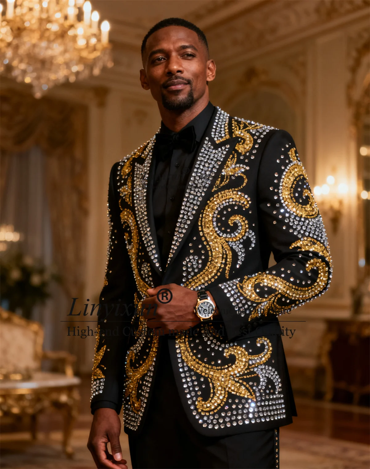 Men Rhinestone Track Suits Luxury Crystal Rhinestones Men Suits 2 Pieces Sets Slim Fit Ropa hombre ...