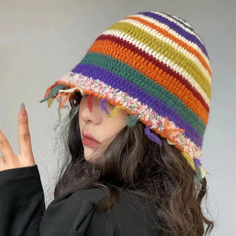 Kawaii Cheery Pattern Crochet Hat, Fashion Breathable Bucket Hat, Fishing Hat for Autumn Winter,Temu