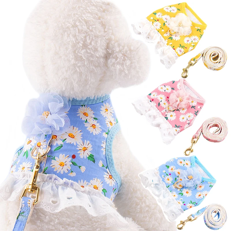 Daisy Print Dog Harness Breathable Nylon Mesh Dog Harness with Walking