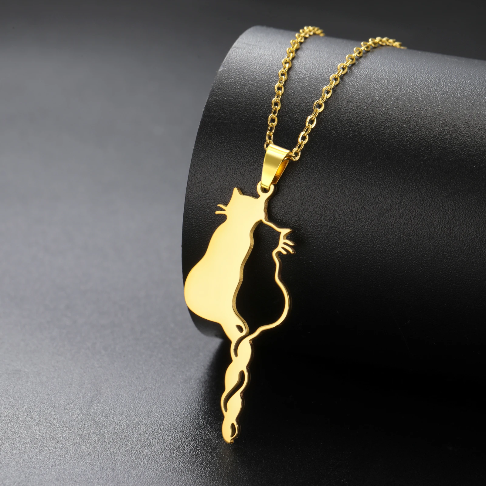COOLTIME Niedliche Hugging Cats Kitten Anhänger Halskette für Frauen Edelstahl Trend Tier Haustier Hund Halskette Schmuck Geschenk – Detail 15