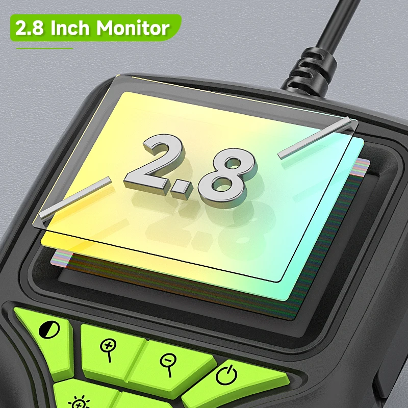 Industrial Endoscope Camera 2.8'' IPS Screen 2-100 Meter 8mm Probe Waterproof Pipe Inspection Borescope 8 LEDs Removable Battery 2