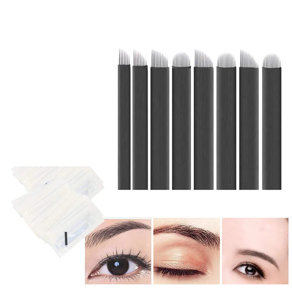 

50/100pcs 0.18mm Nano Super Sharp Black tebori Microblading Needles Permanent Makeup Needle Eyebrow Manual Tattoo Needles Blade