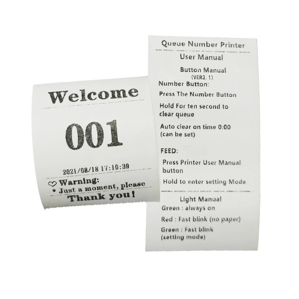 Take A Number System Wireless Queue Management System 3-Digit Display Next Control Button Thermal Printer wireless calling system