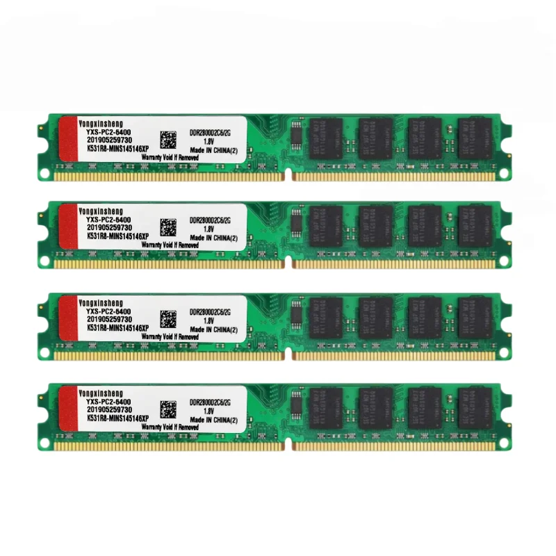 4개 세트 DDR2 2GB 800Mhz PC2-6400 DIMM 데스크탑 PC RAM 240핀 1.8V NON ECC 2RX8 양면, 측면당 8칩, 2GB DDR2