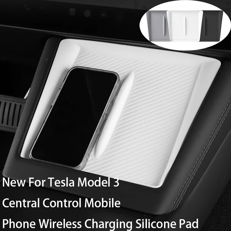 For Model 3 2023 2024 Highland Wireless Charging Silicone Pad Model 3+ Center Control Storage Box Armrest Box Bottom Mat central control storage box for tesla new model 3 center console armrest box transparent silicone pad model 3 accessories 2024