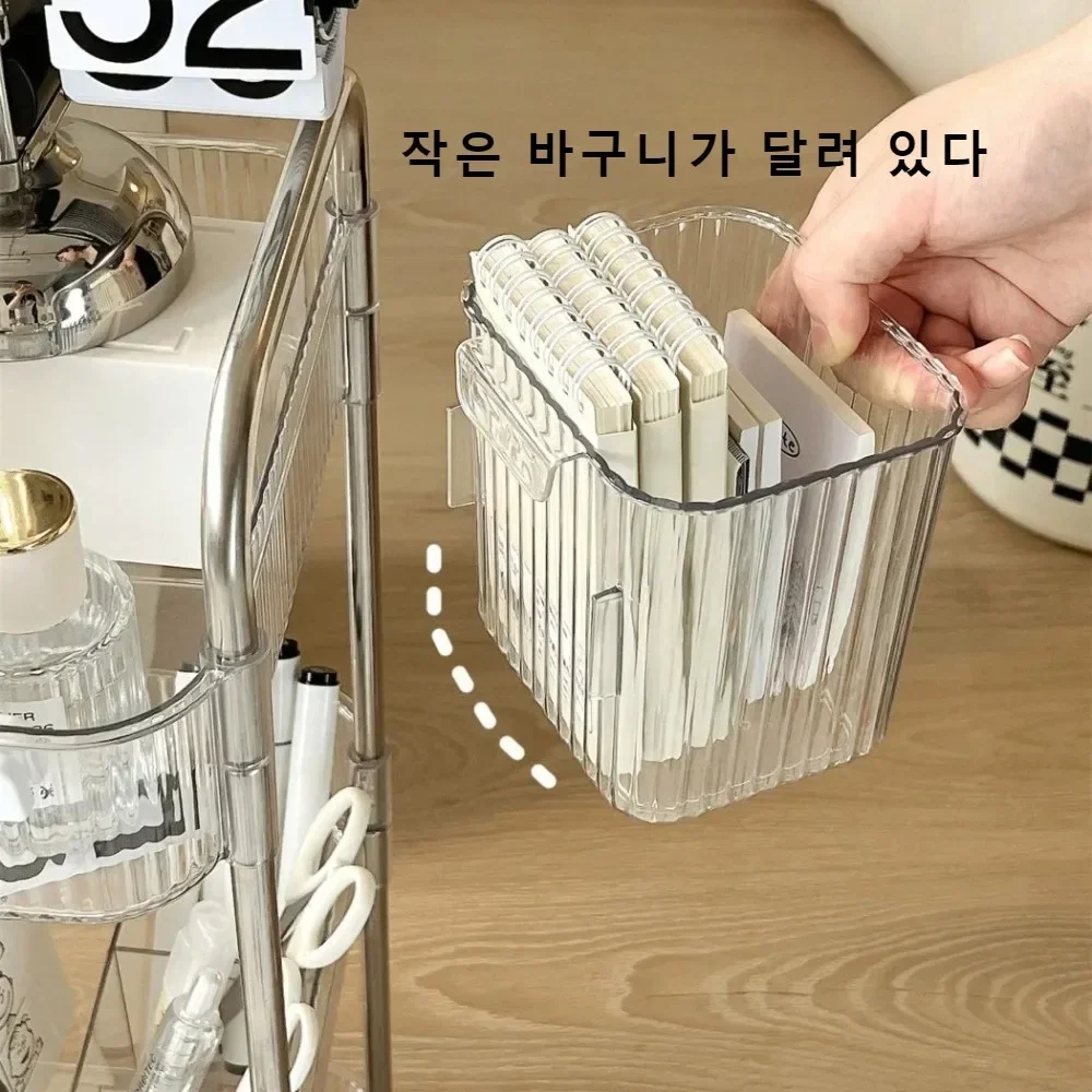 Acrylic Trolley 3 Tiers With 3 Removable Hanging Baskets Transparent Rolling Cart Kitchen Multi Functional Snack Mobile Racks