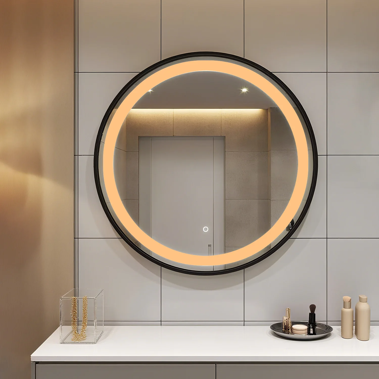 Factory Direct Sales Modern LED Bathroom Mirrors Touch Switch Magnifying Aluminum Alloy Frame Special-Shaped Apartment