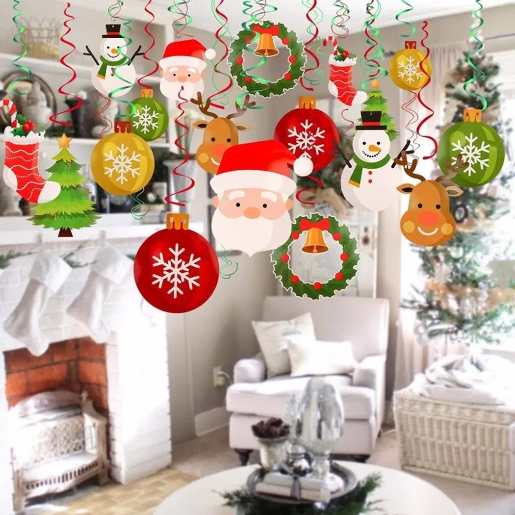 Xmas Hanging Swirl Decorations Kit/ Ceiling Swirl Decora Christmas Tree Snowman Decorations Kit Pendant