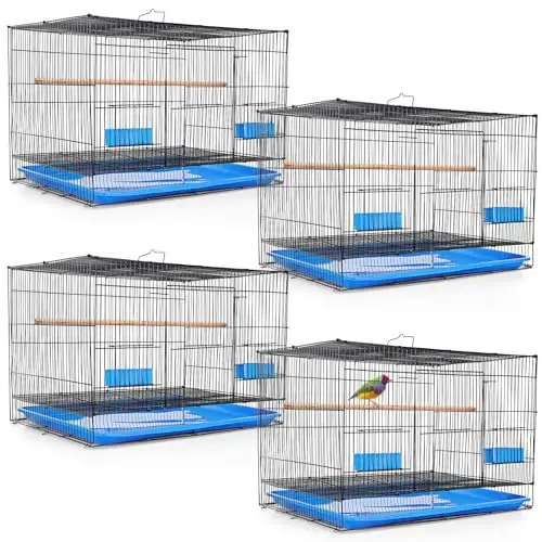 

4 Pcs Flight Bird Cage Foldable Metal Bird Crate with Food Boxes and Standing Posts Iron Parrot Cage Black Bird Cage for Small