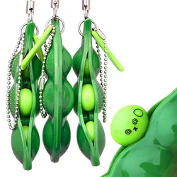 Lot de 3 porte clés en forme de haricots pour adultes, paquet de jouets décompressés, Edamame, mignon, anti Stress, vert, jouet à presser 