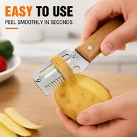Ergonomic Wood Handle Fruit Vegetable Peeler Stainless Steel Paring Knife Multi Purpose Kitchen Tool for Home Restaurant Daily 1