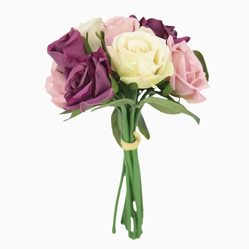 Bouquet artificiale a 9 teste Bouquet di Rose decorazioni per matrimoni fiore artificiale accessori per la decorazione della casa fiori di seta - Image 5