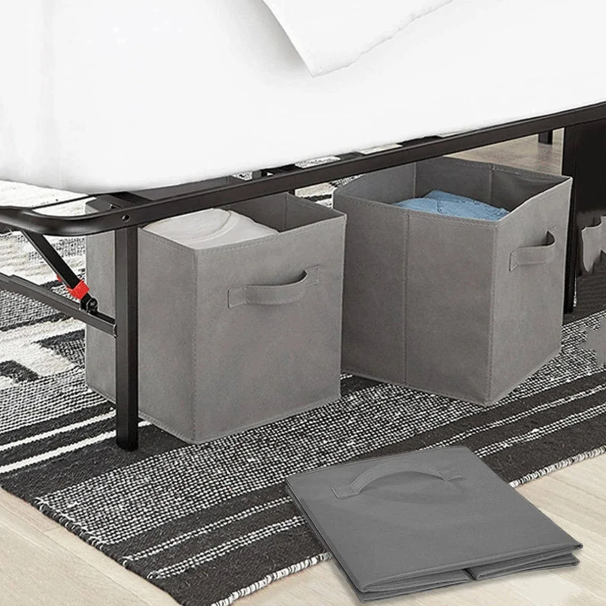 1pc-Grey Uncovered Square Storage Box with Foldable Fabric for Household Use, Snacks, and Miscellaneous Items Sorting Basket