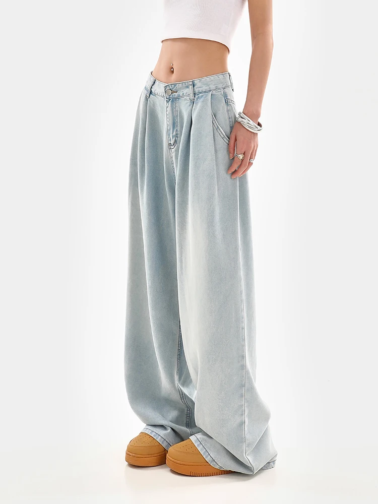 

Женские прямые джинсы в стиле ретро, повседневные свободные уличные брюки с высокой талией и широкими штанинами в стиле Харадзюку, лето 2024