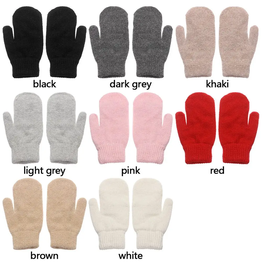 Fashion Solid Color Plush Double Layer Winter Gloves All Fingers Rabbit Hair Mittens