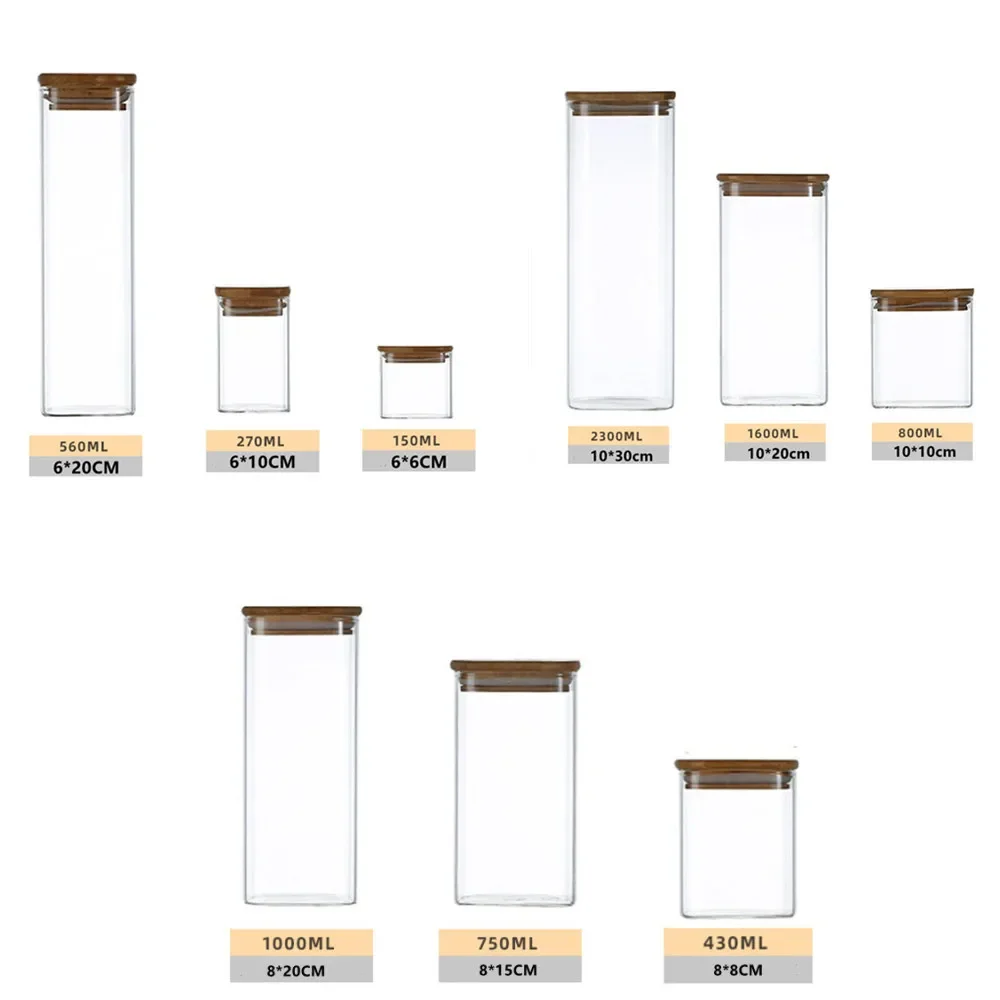Glass Storage Jar Glass Storage Container Squared Transparent With Lid Tea Coffee Beans Snack Nuts Sealed Box Kitchen Organizer