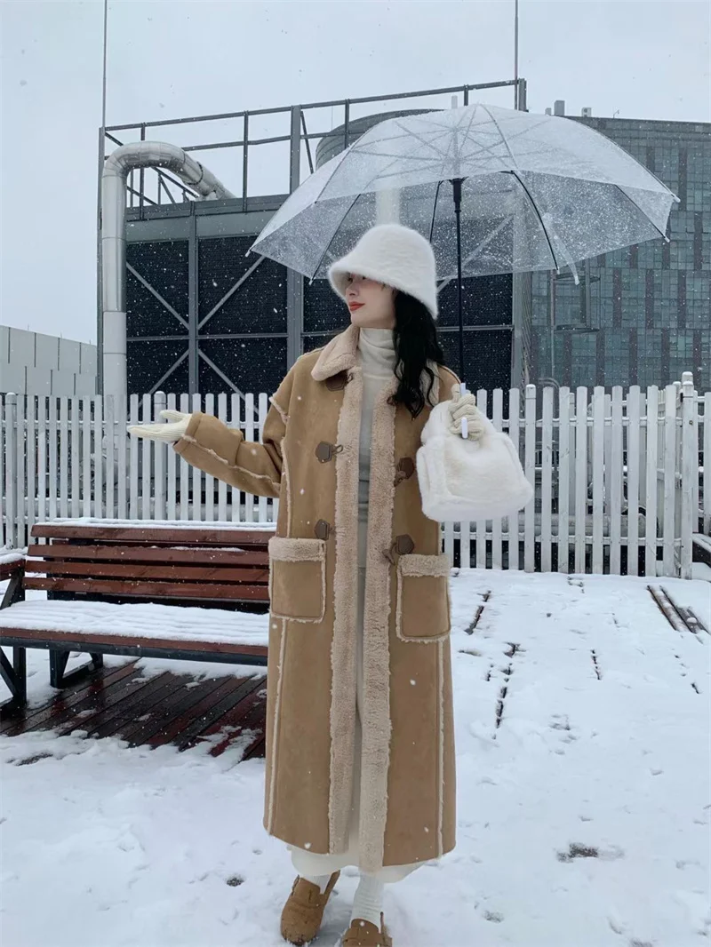 Suede Lamb Fur Coat for Women's Winter Thickened and Fur 2023 New High Grade Long Thickened Loose Warm Fur Jacket Female Purple