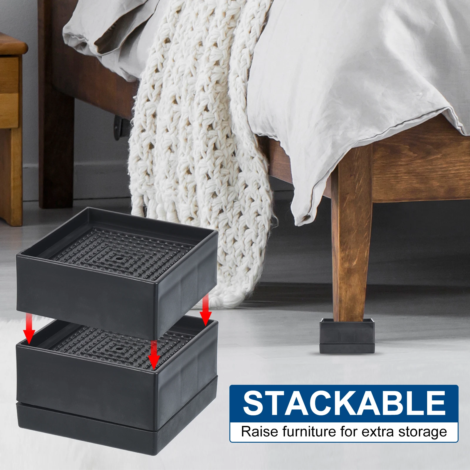 Adjustable Non-Slip Furniture and Bed Lift Supports - Set of 4