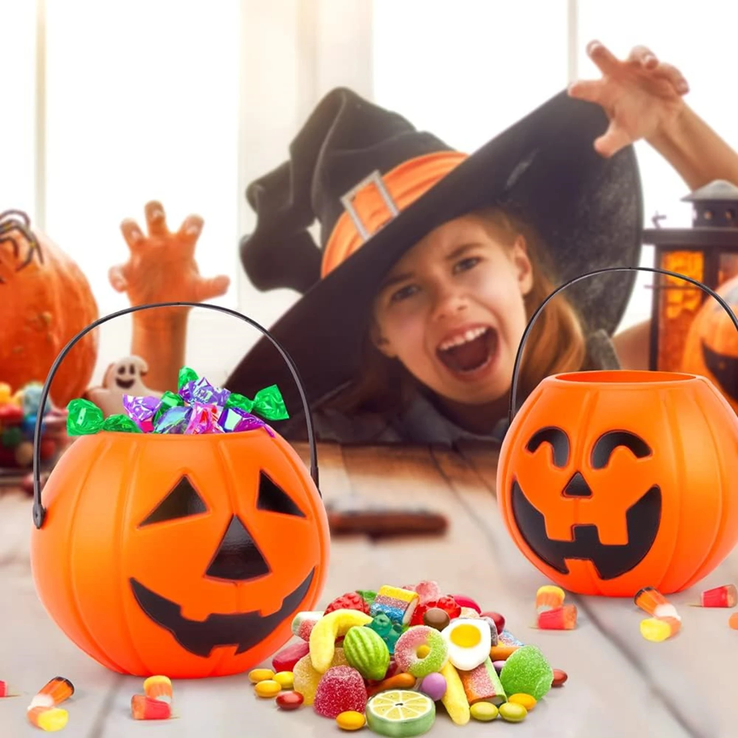 Halloween Pumpkin Candy Buckets Jack-O-Lantern Party Favors Trick or Treat Goody Basket for Kids Halloweens Decor Supplies