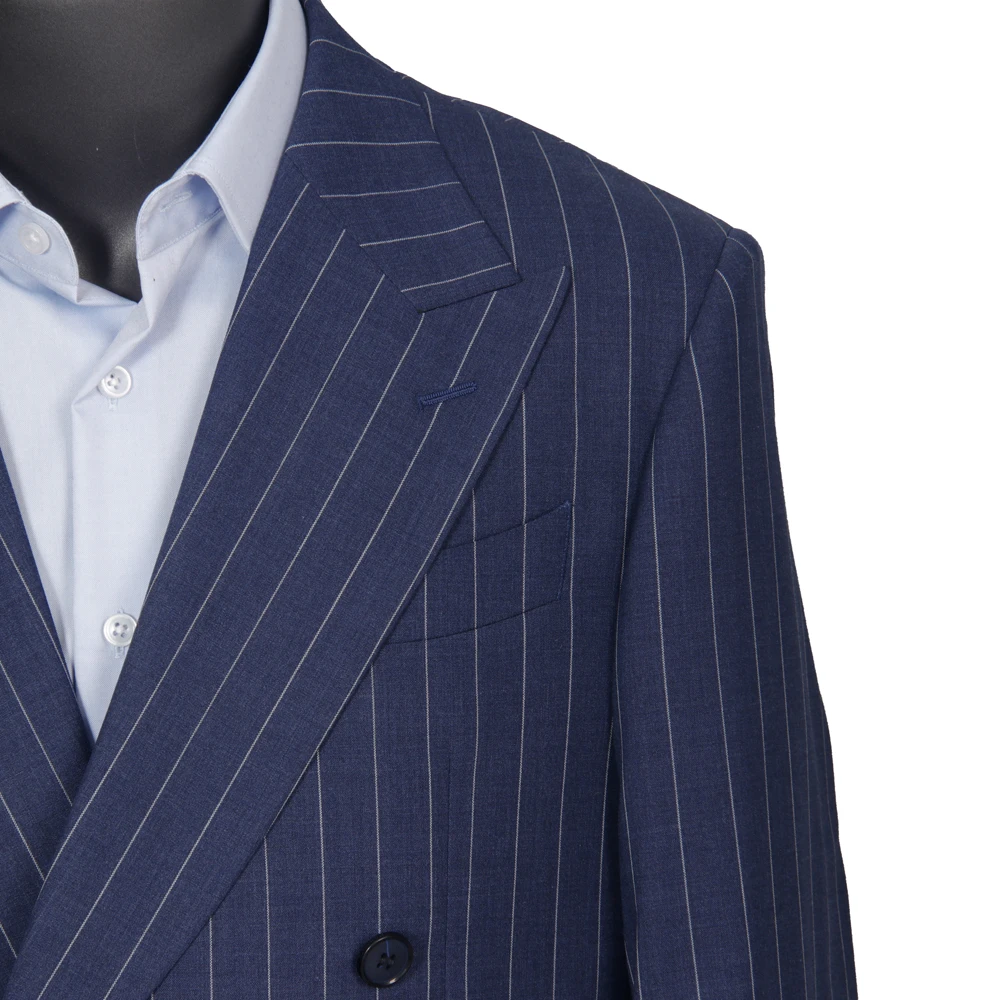 Summer Tailored Suits Luxury 100% Wool Super 120 Pure Wool Suits Tailor Made Navy Chalk Stripe Suit Made